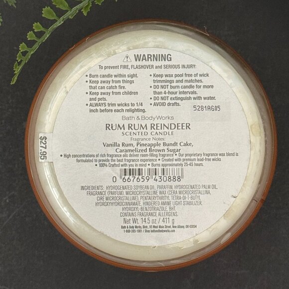 BBW Rum Rum Reindeer Bath & Body Works 3 Wick Candle - Picture 10 of 10